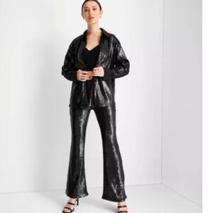 Future Collective Kahlana Barfield Brown Black Sequin Flare Pants Womens Size 8